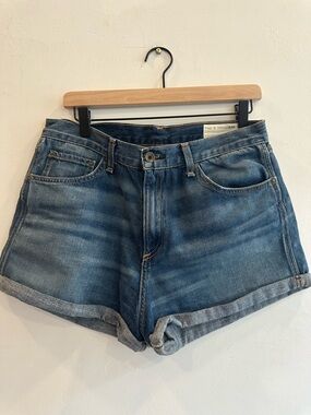 rag & bone Distressed Blue Denim Rolled-Hem Jean Shorts